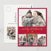 赤とエレガント金ゴールド4フォトコラージュクリスマス ポストカード (正面/裏面)