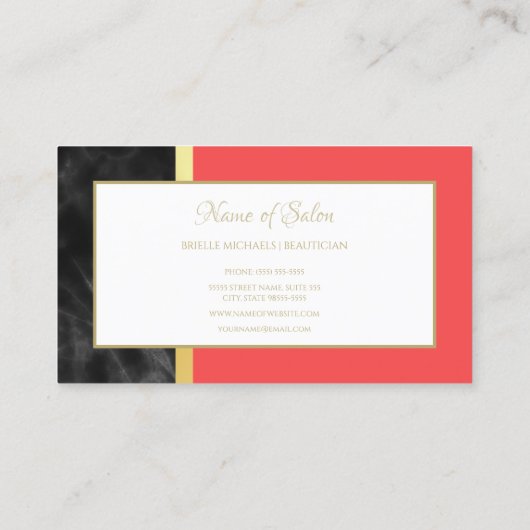 赤とエレガント黒の大理石金ゴールドスクリプトブティック 名刺 (裏面)