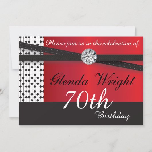 赤とエレガント黒の誕生日パーティー 招待状 (正面)