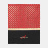 赤とエレガント黒、黄金のハート名モノグラム フリースブランケット (正面)