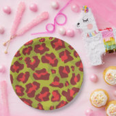 赤とオリーブ緑のヒョウアニマルプリント ペーパープレート (パーティー)