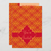赤とオレンジのアラベスクモロッコグラフィック 招待状 (正面/裏面)
