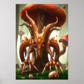 赤とオレンジのキノコエイリアン | AIアートポスター ポスター (正面)
