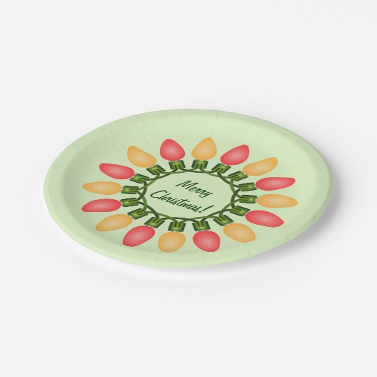 赤とオレンジのクリスマスライトサークル ペーパープレート (アングル)