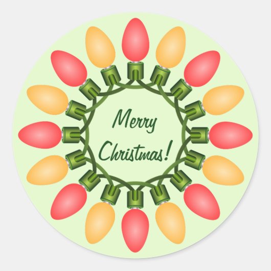 赤とオレンジのクリスマスライトサークル ラウンドシール (正面)