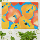 赤とオレンジのケシのフローラ キッチンタオル (折り畳み)