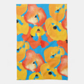 赤とオレンジのケシのフローラ キッチンタオル (縦)