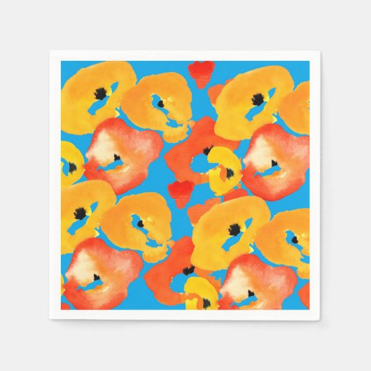 赤とオレンジのケシのフローラ スタンダードカクテルナプキン (正面)