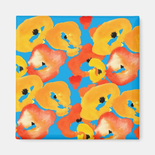 赤とオレンジのケシのフローラ マグネット (正面)