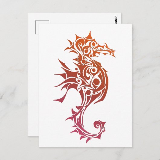 赤とオレンジのシーホースの部族タトゥー ポストカード (正面/裏面)