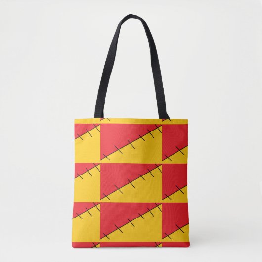 赤とオレンジのステッチフェイク済み トートバッグ (正面)