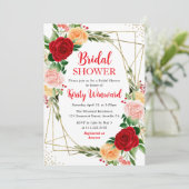 赤とオレンジのバラと金ゴールドフレームブライダルシャワー 招待状 (スタンド正面)
