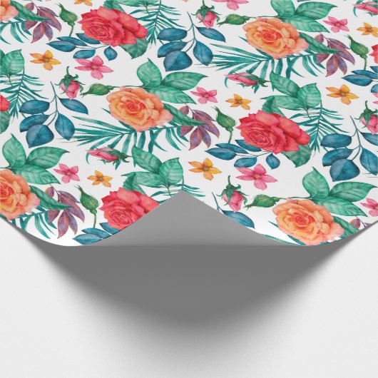 赤とオレンジのバラの結婚式ラッピングペーパー ラッピングペーパー (角)