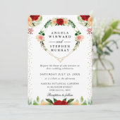 赤とオレンジのバラ花ハート結婚リース 招待状 (スタンド正面)