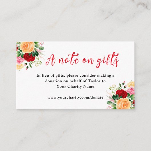 赤とオレンジのバラ誕生日贈り物に関するメモ エンクロージャーカード (正面)