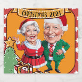 赤とオレンジのフェスティバルカリカチュアデザインとChri スパークリングワインラベル (シングルラベル)