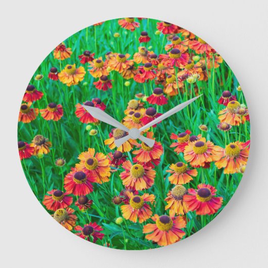 赤とオレンジのヘレニウムの多孔 ラージ壁時計 (正面)