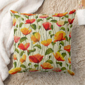 赤とオレンジのポピーパターン クッション (ブランケット)