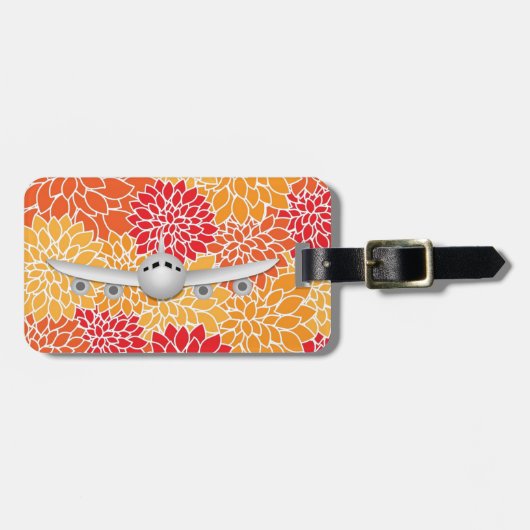 赤とオレンジのヴィンテージオリエンタルフローラ ラゲッジタグ (正面横)