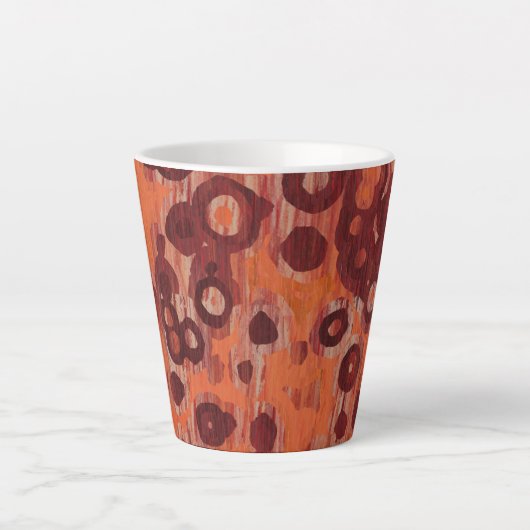 赤とオレンジの抽象画 カフェラテマグ (正面)