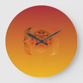 赤とオレンジの抽象芸術キャンバス、Ethereal Embers ラージ壁時計 (正面)