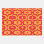 赤とオレンジの染み模様の原子スターバスト ラッピングペーパーシート (正面3)