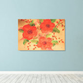 赤とオレンジの水色フローラと緑 キャンバスプリント (インサイチュ (ウッドフロア))