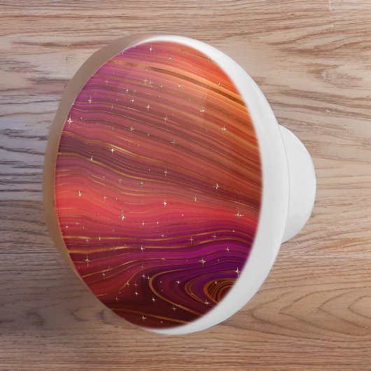 赤とオレンジの淡い溶融地層 セラミックノブ