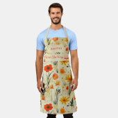 赤とオレンジの禅フローラ抽象芸術 エプロン (着用した状態)