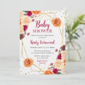 赤とオレンジの秋の花のフレーム ベビーシャワー 招待状 (スタンド正面)