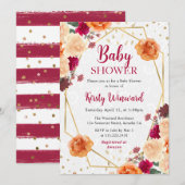 赤とオレンジの秋の花のフレーム ベビーシャワー 招待状 (正面/裏面)