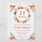 赤とオレンジの秋の花のリース 誕生日 招待状 (正面)