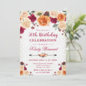 赤とオレンジの秋の花の誕生日 招待状 (スタンド正面)