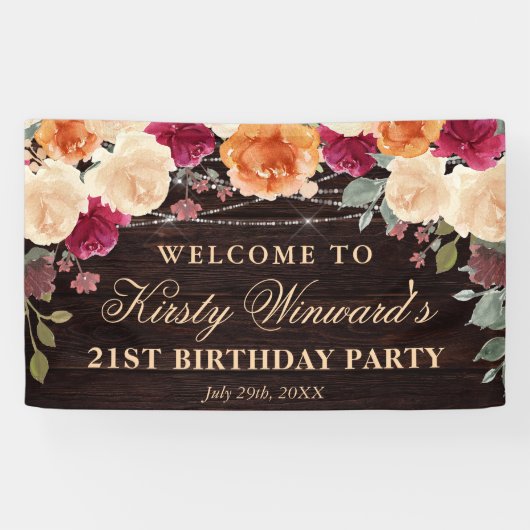 赤とオレンジの秋の花の誕生日 横断幕 (横)