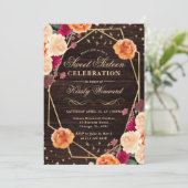 赤とオレンジの秋の花フレーム スイート16 招待状 (スタンド正面)