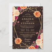 赤とオレンジの秋の花結婚枠 招待状 (正面)