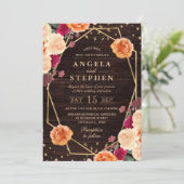赤とオレンジの秋の花結婚枠 招待状 (スタンド正面)