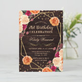 赤とオレンジの秋フラワーフレーム誕生日 招待状 (スタンド正面)