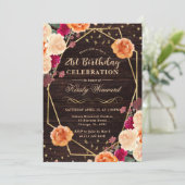 赤とオレンジの秋フラワーフレーム誕生日 招待状 (スタンド正面)