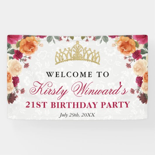 赤とオレンジの秋秋の花誕生日 横断幕 (横)