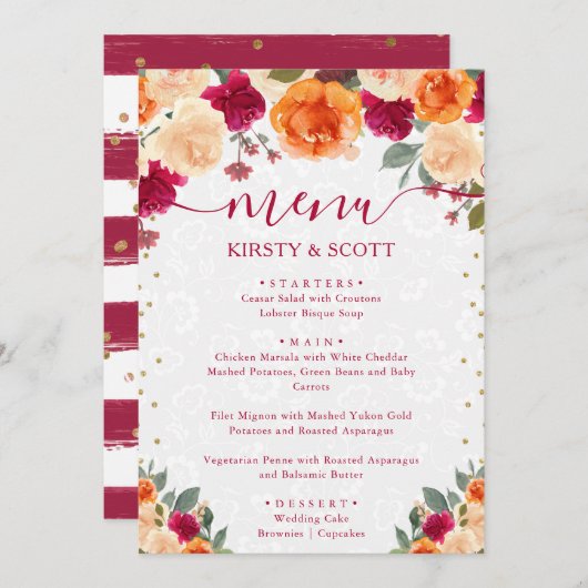 赤とオレンジの秋秋結婚の花 メニュー (正面/裏面)