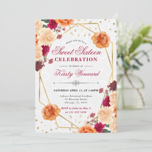 赤とオレンジの秋花フレーム甘い16 招待状 (スタンド正面)