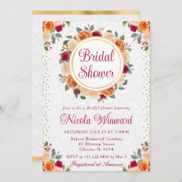 赤とオレンジの秋花リースブライダルシャワー 招待状