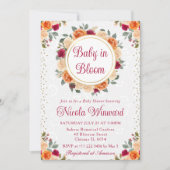 赤とオレンジの秋花リース赤ちゃんシャワー 招待状 (正面)