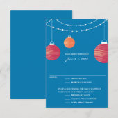 赤とオレンジの紙ランタン 結婚式の出欠確認 出欠カード (正面/裏面)