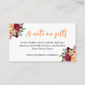 赤とオレンジの結婚花は贈り物のメモ エンクロージャーカード (正面)