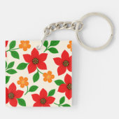 赤とオレンジの花と緑の葉 キーホルダー (裏面)