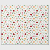 赤とオレンジの花と葉の模様 ラッピングペーパー (フラット)