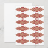 赤とオレンジの花柄デザインに装飾的なグラフ 招待状 (正面/裏面)