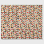 赤とオレンジの花柄ラッピング紙 ラッピングペーパー (フラット)